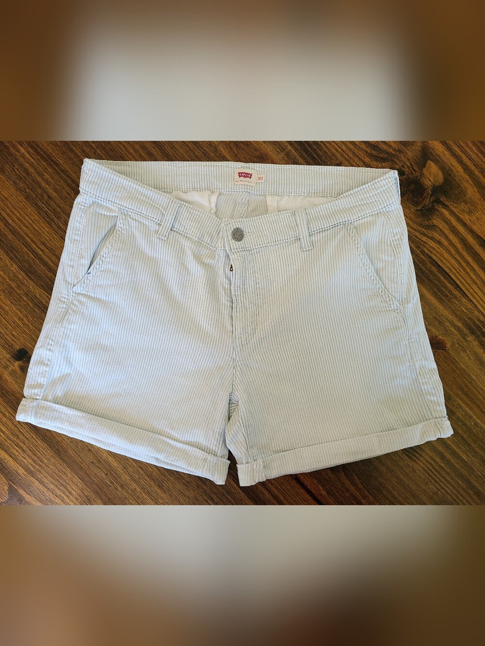 Levi's Women's Light Blue Pinstripe High-Waist Shorts